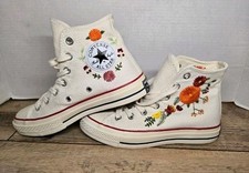 Custom Floral Hand Embroidered Converse High Tops Bridal Size 6.5