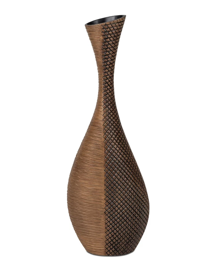 Deko Flaschenvase HOLZOPTIK H. 81cm braun mit Relief Kunststein Formano H25