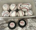Autographed Baseball Collection Lot MLB Signed Baseballs Hockey Puck Estate Find
