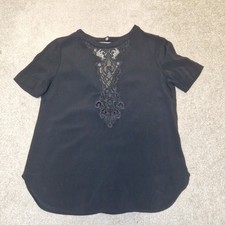 Sandro Paris Top Size 1 / S Blouse Black Lace Insert Cut Out Back Victoriana