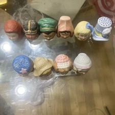 Porcelain Thimble Figurines Lot of 22 + Brass Glass Display Case –Rare Mixed Set