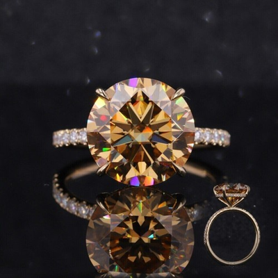 #ad 4.00 Ct Champagne Lab Grown Diamond Round Solitaire Ring 925 Silver Wedding Gift $110.49