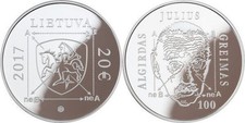 LITHUANIA 2017 silver coin 20€   100th Anniversary Of Algirdas Julien Greimas  
