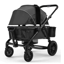 All-Terrain Double Stroller Wagon 2 Seats Collapsible with Canopy Dark Black