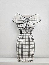 Black White Plaid Pattern Women Dress Vase w/ Bow at Neckline NWT
