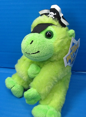 The Petting Zoo Pirate Monkey Chimp Ape Plush Toy 7'' Neon Green w/Tag