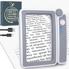 Rechargeable Magnifying Glass with Light for Reading, 5X Large Page Magnifier