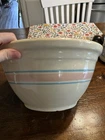 Vintage McCoy Mixing Bowl With Pink & Blue Stripe Bands 12” Made in USA.