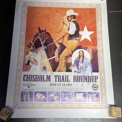 1992 Chisholm Trail round up Fort Worth TX  Annual Cowboy Poster stockyards 