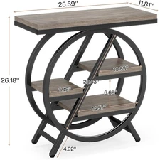 25.59” 3-Tier Narrow End Table with Storage - Modern Grey & Black Side Table