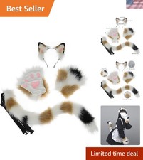 Faux Fur Cat Ears and Wolf Fox Tail Set Adult Kids Claw Glove Kit for Hallowe...