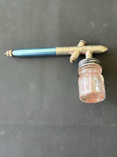 Vintage Badger 404 Airbrush Spray Gun w Glass Jar USA Blue Handle