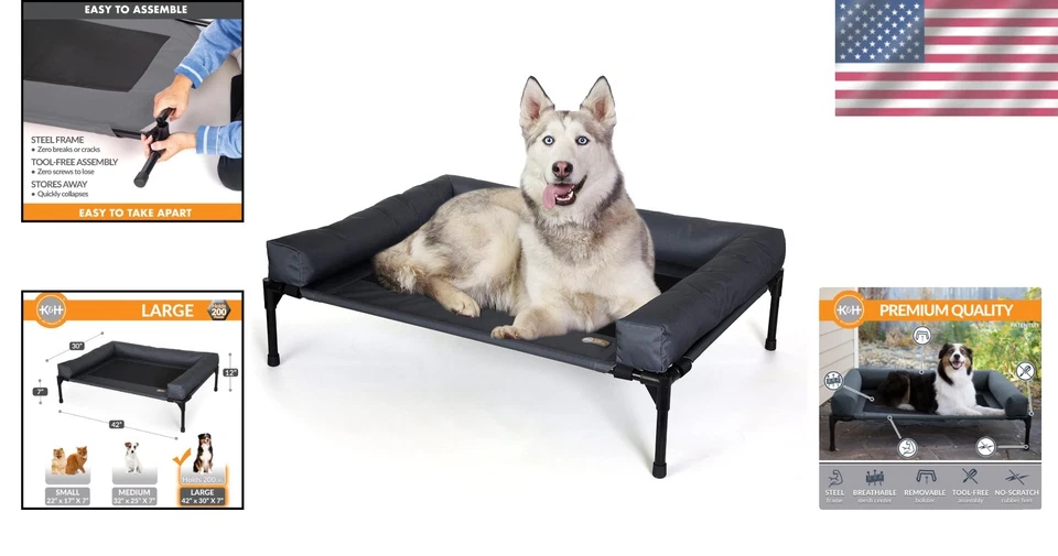 Lujosa cuna elevada de enfriamiento para perros con refuerzos extraíbles - Grande 42x30 pulgadas Foto 2 de 4