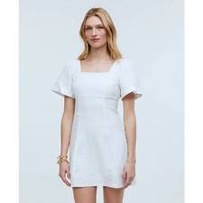 Madewell Square-Neck Mini Dress Minimalist 100% Linen Eyelet white 6 NWT