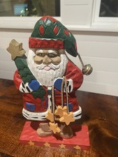 Wooden Folk Art Standing Santa Claus With Bell  Star Accents, 10x6x2  