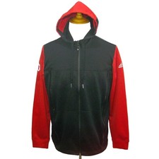 ADIDAS Men's Size Large Black Red Athletic Hooded Track Jacket Hoodie Full Zip