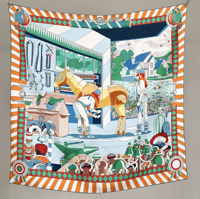 70%Cashmere 30% Silk Scarf mechanical horse Print Double Face Shawl 90X90cm Wrap