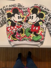 Vtg Disney Mickey Minnie Mouse Reversible All Over Retro Puffy Sweatshirt S/M