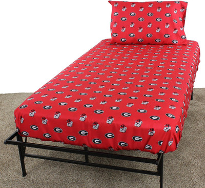 Everything Comfy Georgia Bulldogs King Sized 4 Piece Sheet Set, Team Color Backg