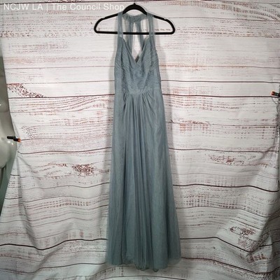 Monique Lhuillier Light Blue Shear Mesh Halter Top Ballgown Dress - Size 2