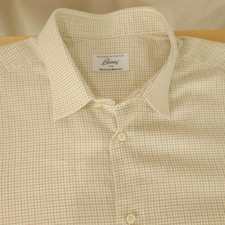 Brioni Men's Beige Checked Long Sleeve Collared Button-Up Shirt Size Large 17