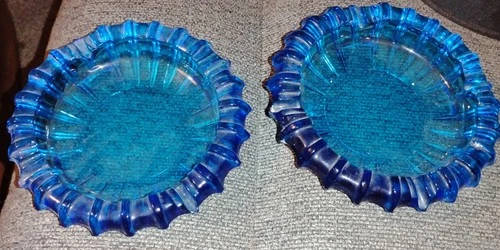 Set Of 2 Ashtrays Blue Mid Century Blenko Glass Ashtray Vintage MCM