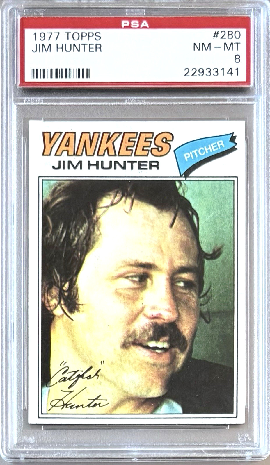1977 TOPPS #280 JIM CATFISH HUNTER PSA 8 NM-MT YANKEES