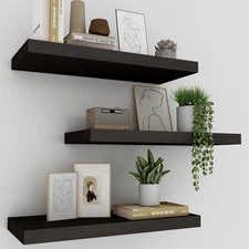 Black Floating Shelves for Wall Set of 3, 16" Black Floating Shelves for Home
