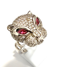 Panther Pantherkopf Silberring Rubin + Zirkonia 925 er Silber Ring Gr. 62