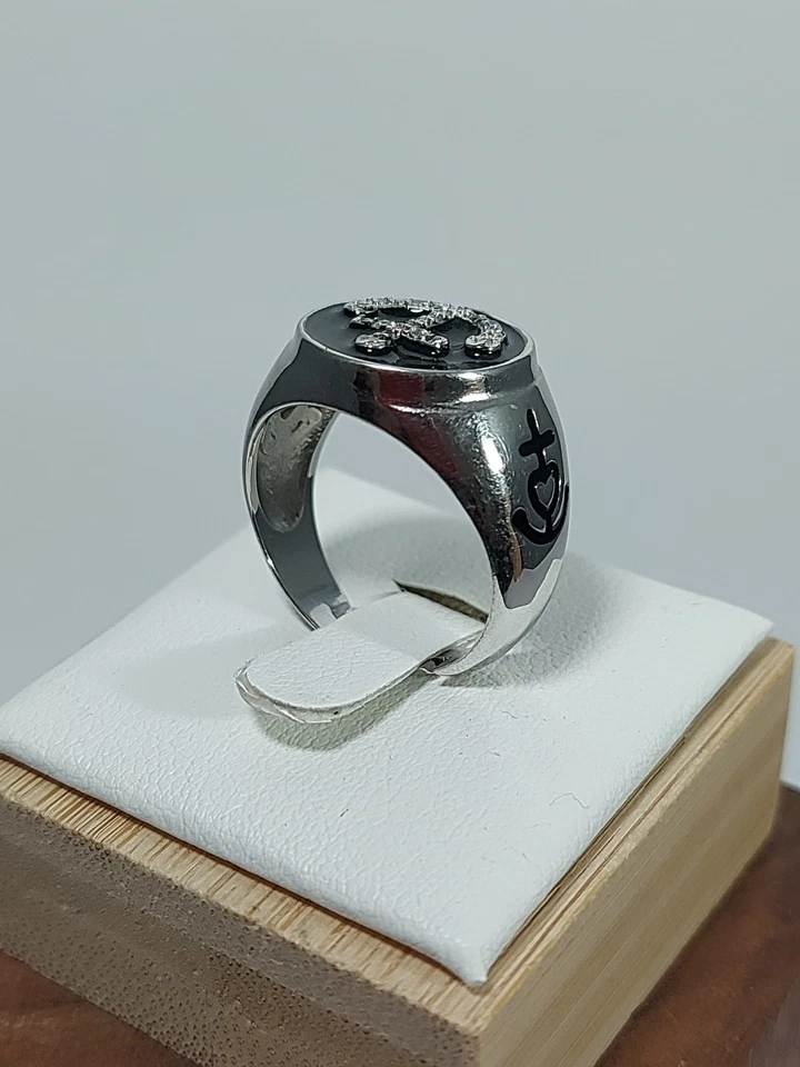 ANELLO ARGENTO 925 DONNA BIANCO ANCORA DA MIGOLO SMALTO NERO E ZIRCONI BRILLANTI - Immagine 4 di 4