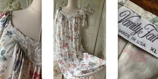 VTG USA VANITY FAIR LACY NIGHT GOWN NYLON FLOWERS WHITE PINK BLUE YELLOW XL EUC