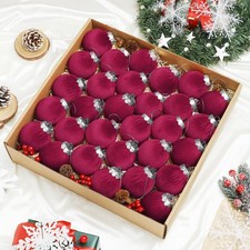 Velvet Christmas Balls Set 30pcs Wine Red Velvet Christmas Tree Ornaments Sha...