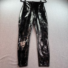 SPANX Faux Patent Leather Liquid Glossy LEGGINGS Black Sz Medium Lined