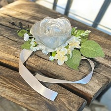 Silver Rose wrist corsage for weddings & special occasions. Mother of the bride