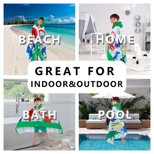 LOBETOAED Kids Hooded Beach Bath Towel, Baby Surf Poncho Toddlers Soft Real - Picture 6 of 6