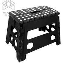 Extra Wide Folding Step Stool Black 12.7 Inch with Non-Slip Surface