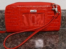 WalletBe Red Croc Skin Embossed Zip Around Card Clutch Wristlet Wallet-7.5x4
