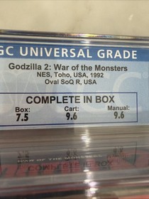 Godzilla 2: War of the Monsters CGC 8.5 Nintendo NES Cart Got 9.6 Grade