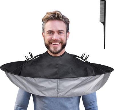 Capa negra de peluqueria impermeable estilo paraguas para cortes de cabello