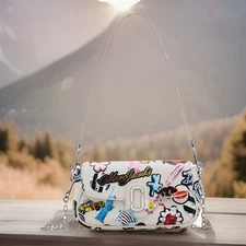 AUTH NWT Marc Jacobs The Clover Sticker Patch Leather Clutch Shoulder Crossbody