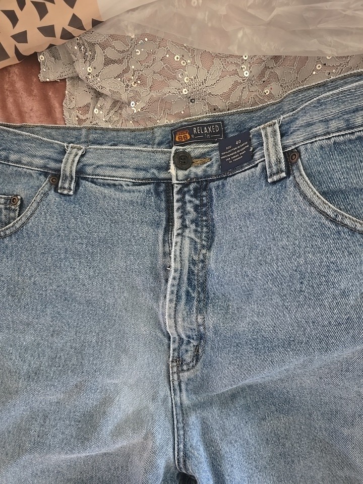 Route 66 Men's Light Blue Denim Jean Shorts Flat Front Button 5-Pocket Size 40