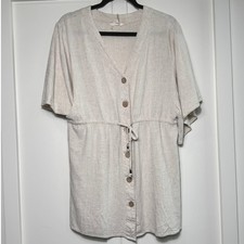 Entro Womens Oatmeal Linen Blend Button Front Drawstring Dress D16492 M