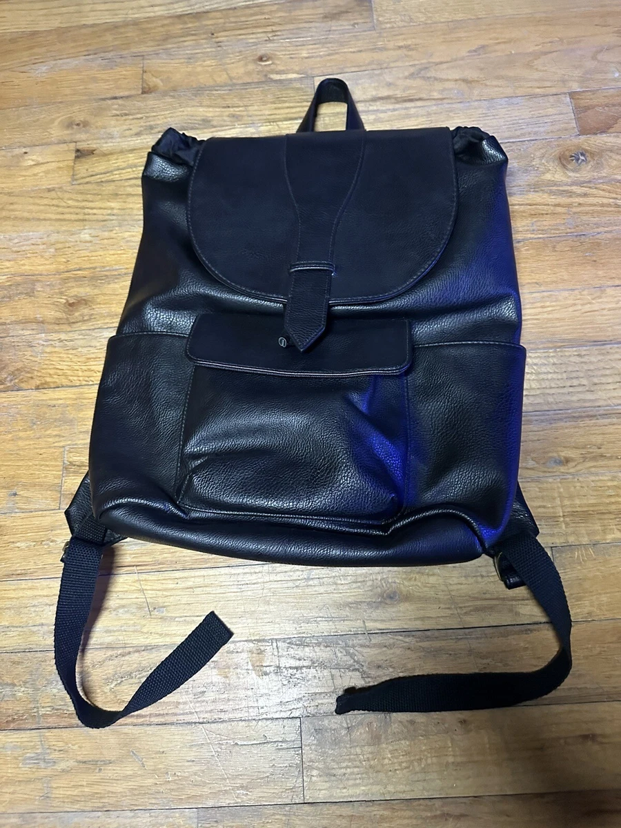 Universal Thread Faux Leather Backpack w/ Cinch Closure u0026 Flap Snap - Black  | eBay