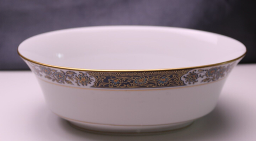 Sango TIARA Oval Vegetable Serving Bowl Blue Gold #3847 Hand Painted Flower - Picture 2 of 8