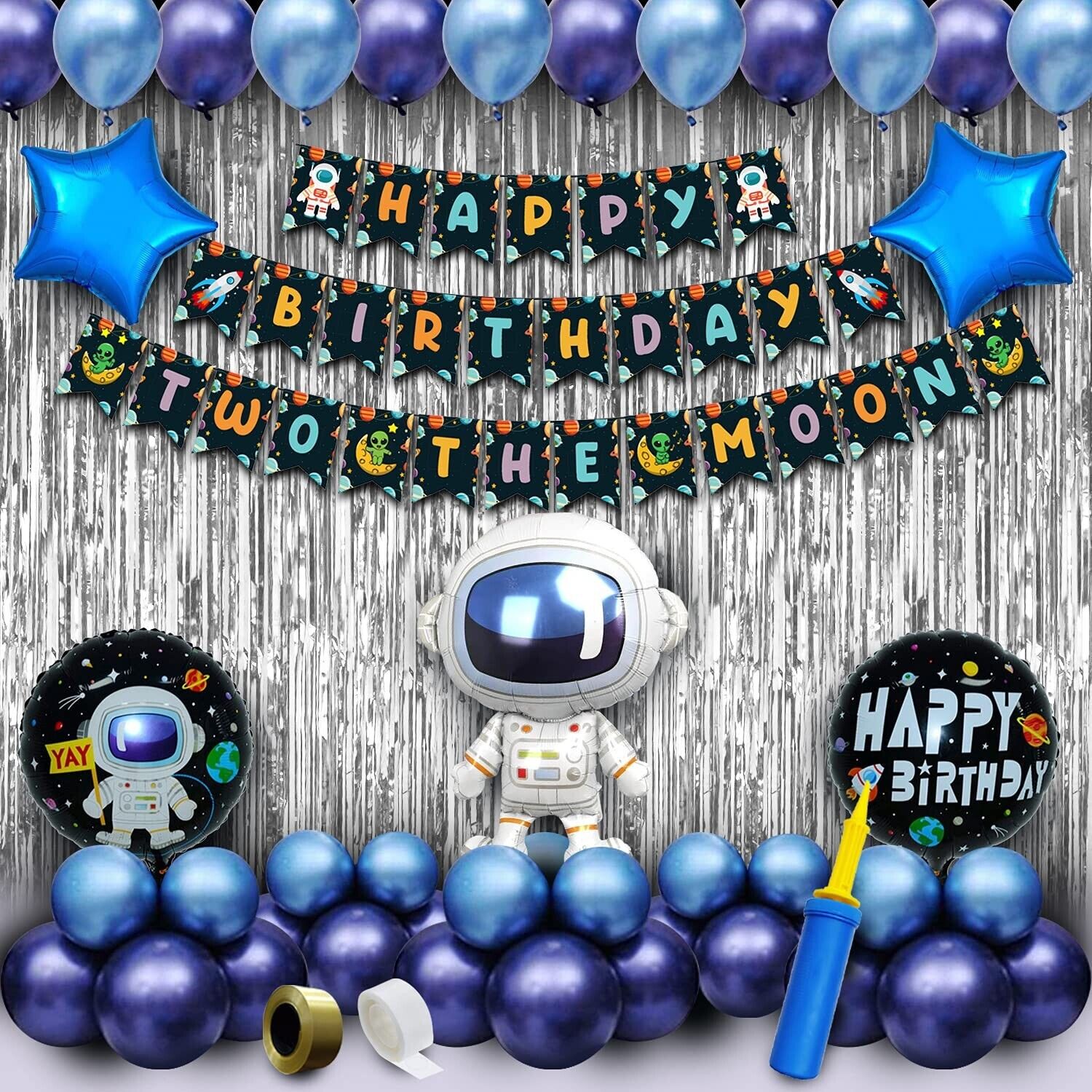 Space Theme Birthday Decorations Items Combo Set- 63Pcs Two Sweet ...