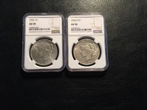 2 Coins 1934-1934-D Peace Dollar NGC AU 58 2 Coins This Lot.