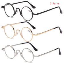 3 Pairs Unisex Metal Round Anti Blue Light Reading Glasses Small Frame Glasses