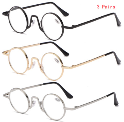 3 Pairs Unisex Metal Round Anti Blue Light Reading Glasses Small Frame Glasses 