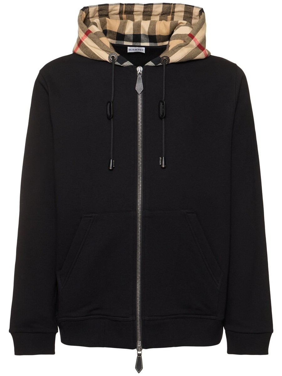 BURBERRY Samuel $890 Black Check Hood Cotton Zip Hoodie New BURBERRY Samuel $890 Black Check Hood Cotton Zip Hoodie New