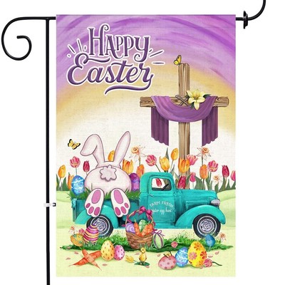 Easter Garden Flag, Happy Easter Flags 12x18 Double Sided, Bunny Eggs with Bl...
